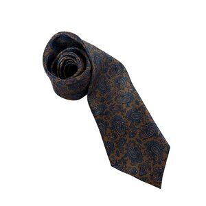 Essex Row Brown Blue Paisley Mens Tie Satin Poly Classic Necktie Work Formal
